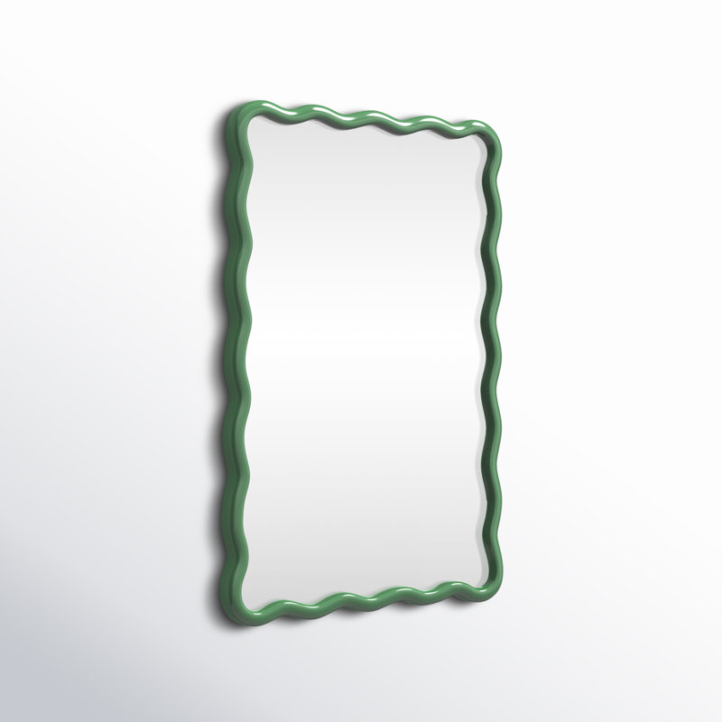 Allurine Solid Wood Wavy Wall Mirror - Green Frame
