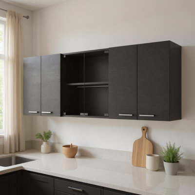 Vaisselier mural 59 po en bois noir avec six portes 59 po