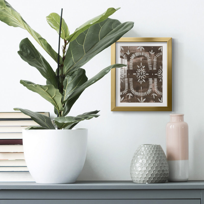 Espresso Batik I -Framed Print, 28.5" H x 20.5" W, Gold