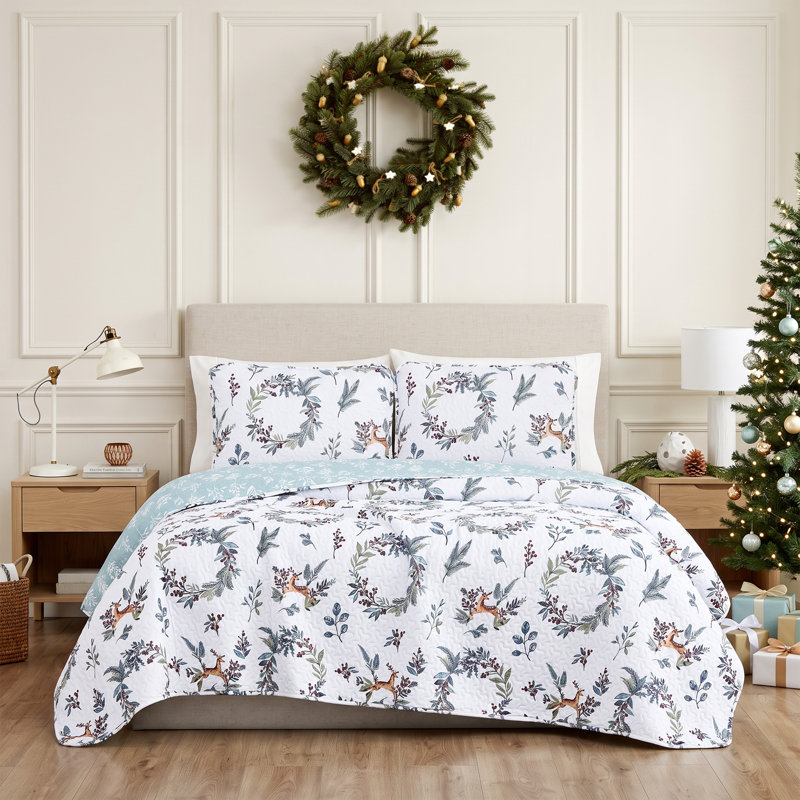 Ensemble de courtepointe réversible en microfibre Happy Holiday, Courtepointe simple et 1 taie décorative