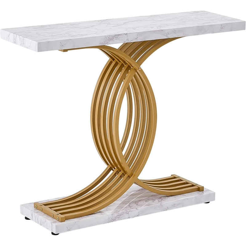 Table d'entrée, console dorée de 39,4 pouces, console étroite avec structure en métal, console moderne pour salon, vestibule, couloir