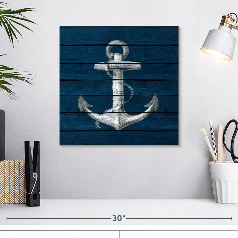 Aletra ancre sur bois bleu, H 16 po x l 16 po