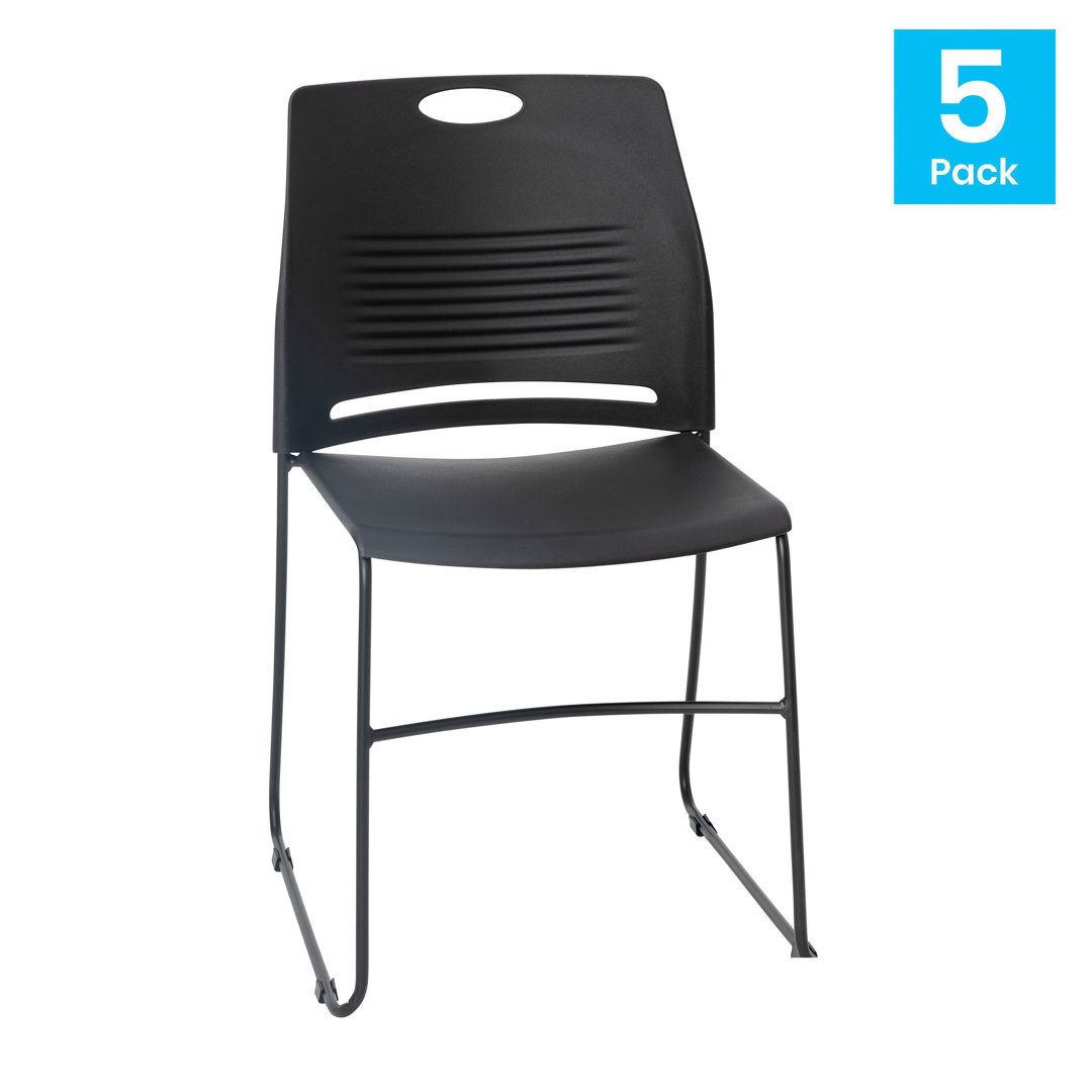 Hercules Series Commercial 660 LB. Capacity Plastic Steel Sled Base Stack Chairs (Set of 5) Flash Furniture Seat 