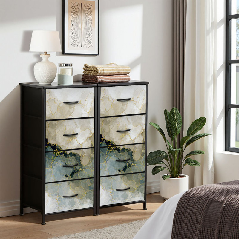 4 Drawer Dresser for Bedroom, Narrow Chest of Drawers, Wooden Top and Study Iron Frame 18"x37.5"-(WxH)