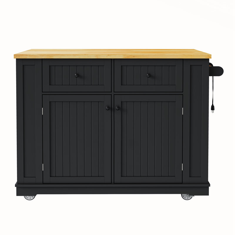 Kitchen Island with Drop Leaf, Black