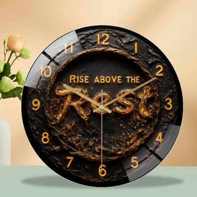 GoldTexturedRiseAboveRestClock WallDecor Art - 12'' Modern Glass Wall Clock