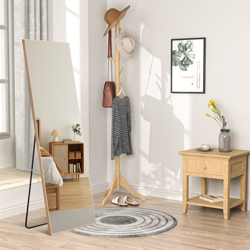 Adylynn Solid Wood Rectangle Mirror, 60" x 17", Oak Wood