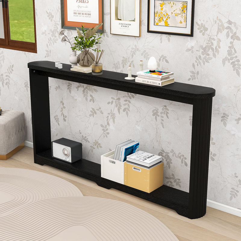 Table d'appoint moderne en bois avec motif ondulé - table de couloir étroite, Noir