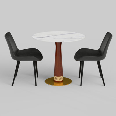 3-Piece Modern Round Sintered Stone Small Conference Table Set With 5 PU Leather Chair