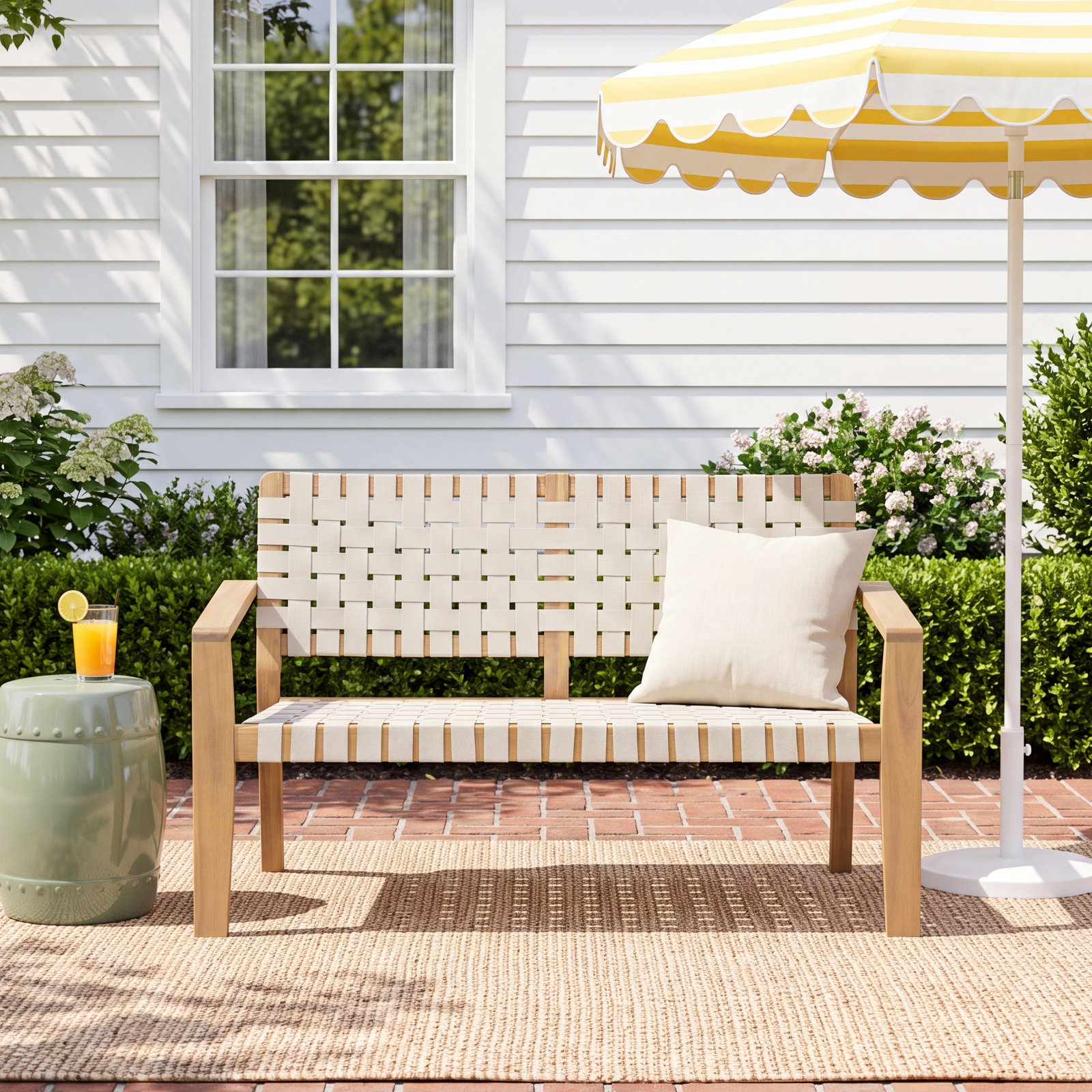 Melvin 49" Patio Loveseat, White/Light Teak