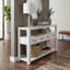 Console de 61,5 po avec 4 tiroirs, 3 tablettes ouvertes à 3 niveaux et poignées en métal, table de canapé polyvalente pour le couloir, la cuisine, le salon et la chambre à coucher-130149773