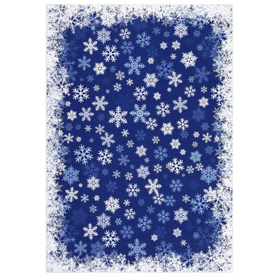 Snowflake Christmas Rug Non-Slip Non-Shedding Winter Holiday Living Room Carpet, Washable Low Pile Floor Rug, Decorative Indoor Mats for Bedroom, Kitchen, Nursery