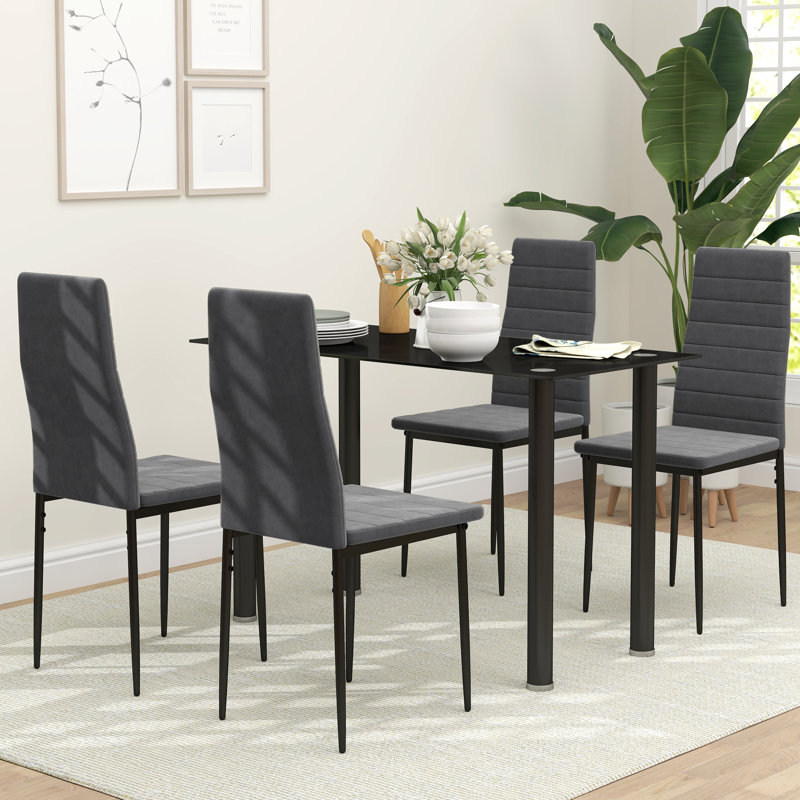 Ensemble de 4 chaises de salle à manger rembourrées, dossier, Gris