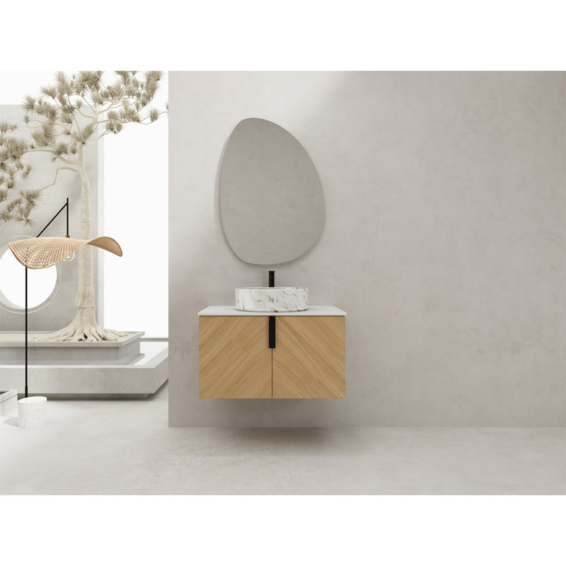 Meuble-lavabo de 30 po avec lavabo d'art en céramique et dalle de pierre artificielle, 30"