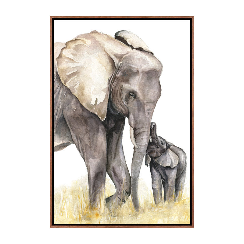 Décoration murale éléphant, H 26 po x l 18 po x 1,5 po, Toile classique avec cadre brun