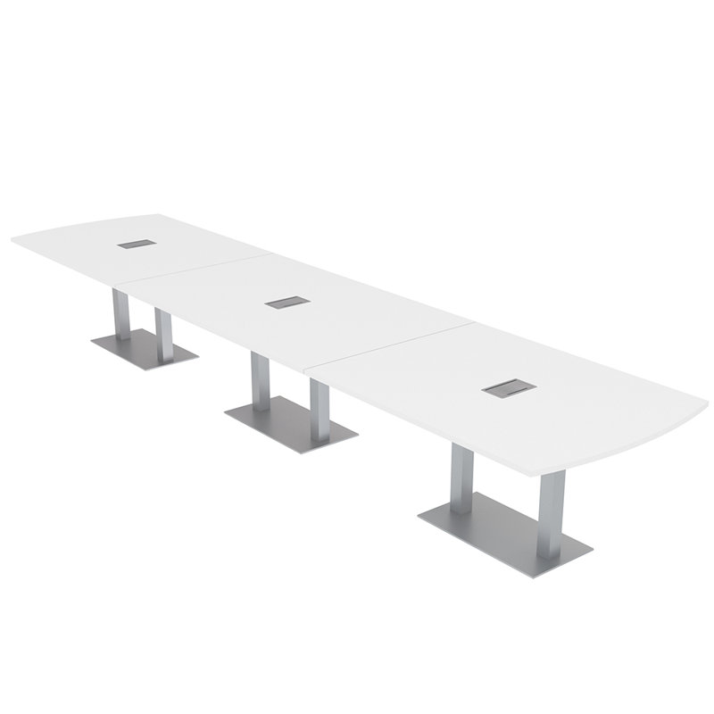 Table de conférence Pavert Arc Unité électrique, Blanc classique, Argent, H 30 po x l 72 po x P 48 po