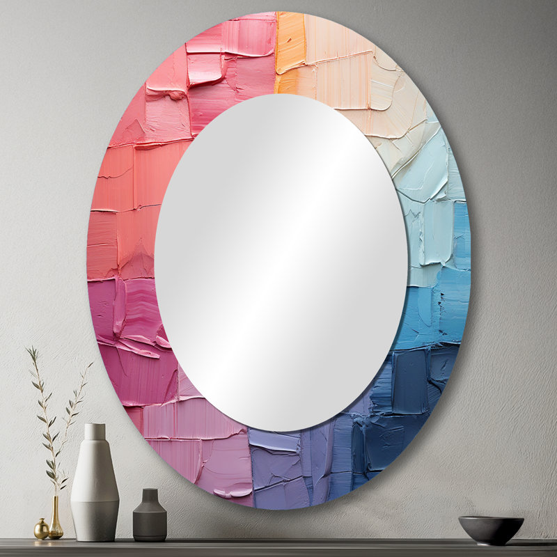 Abstrait patchwork III - grand miroir mural ovale sur métal, 43 po x 33 po