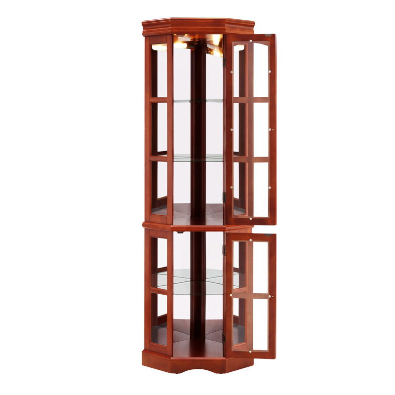 Vitrine de coin avec 5 tablettes et système d'éclairage, Noyer