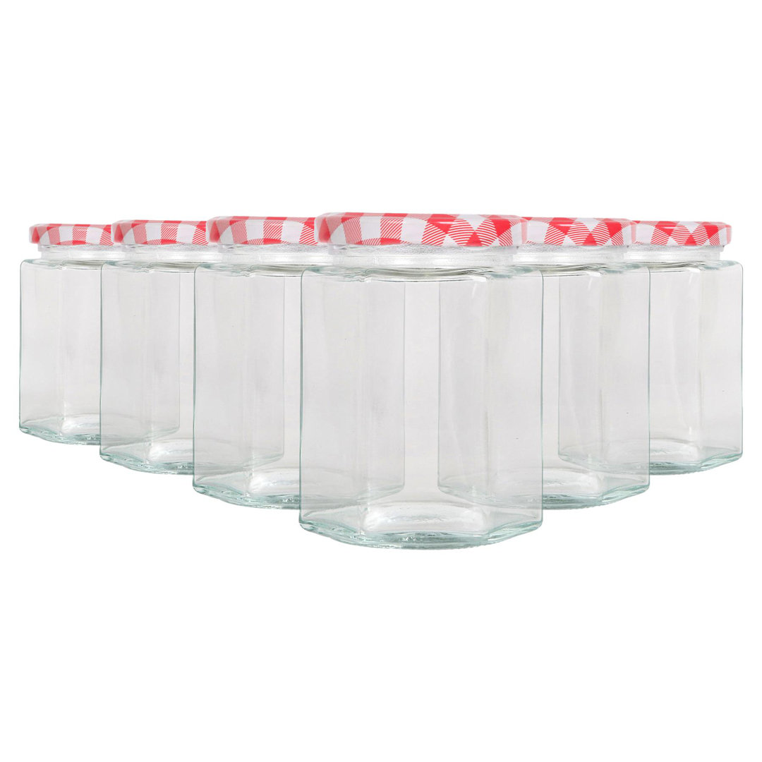 Argon Tableware Red 250Ml Hexagonal Glass Jam Jars With Gingham Lids - Pack Of 6 - Image 4