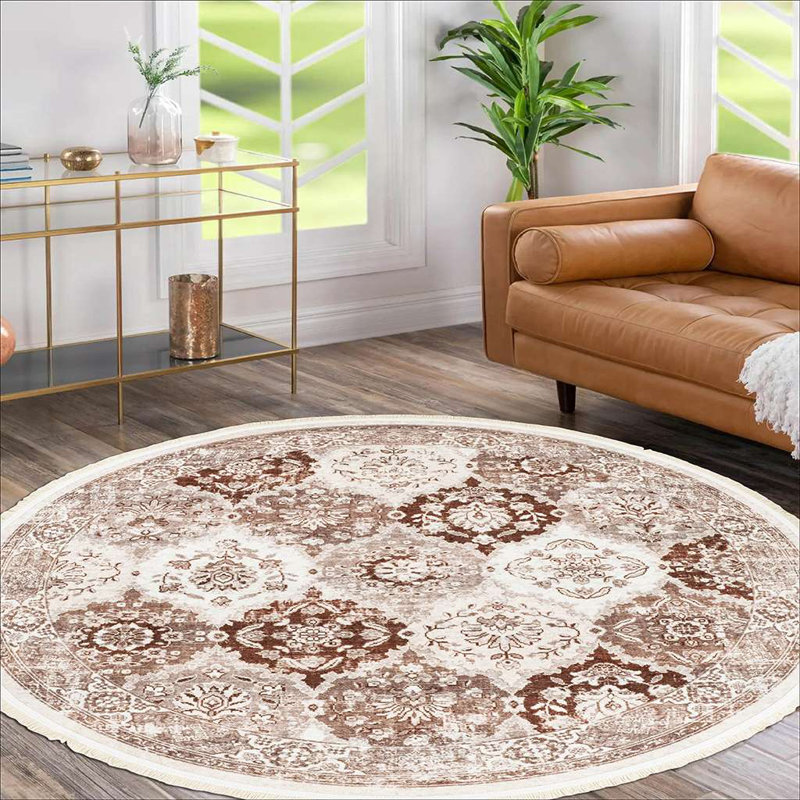 Tapis brun clair ultra-mince Alfa, Rond 4 pi 11 po
