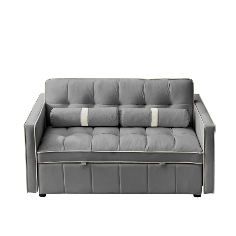 Sommeil coulissant en velours gris, 2 places de 55,5 po avec poches latérales, coussins réglables et lombaires pour le salon d'appartement