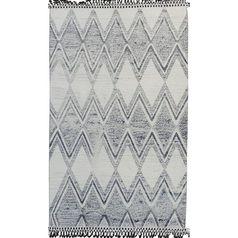 6x9 Ivory Hand-Knotted Wool Diamond Cascade Geometric Modern Contemporary Carpet Rug
