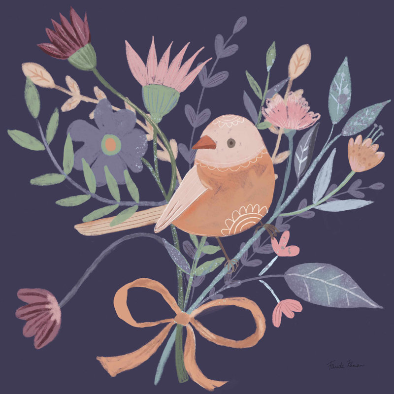 Royal Birds III mauve - peinture sur toile tendue, H 12 po x l 12 po