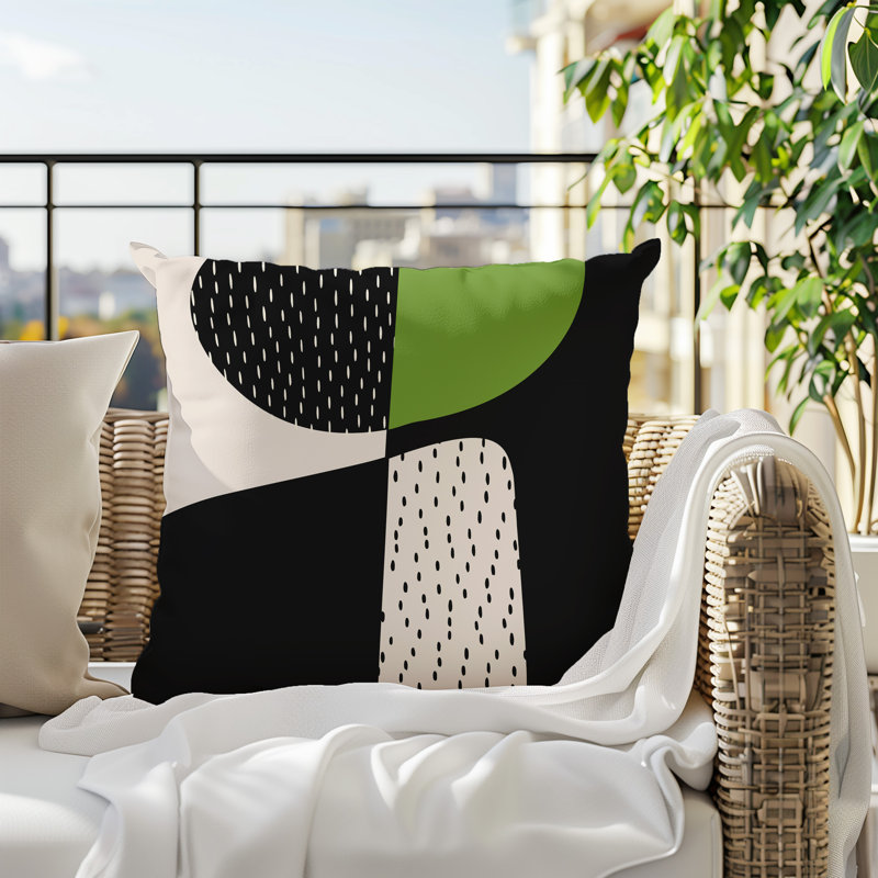 Coussin carré intérieur / extérieur pia, H 15 po x l 15 po, Chartreuse / noir / blanc cassé