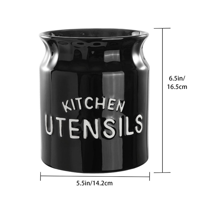 Black Kitchen Utensil Holder, Large Farmhouse Utensil Holder for Countertop, 14 x 16 cm