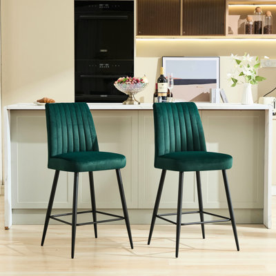 Chaises de bar contemporaines en velours de 2 avec sièges confortables et pieds en fer réglables de bonne stabilité pour les espaces de détente intérieurs
