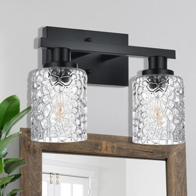 Applique murale moderne avec abat-jour en verre transparent et finition noire mat