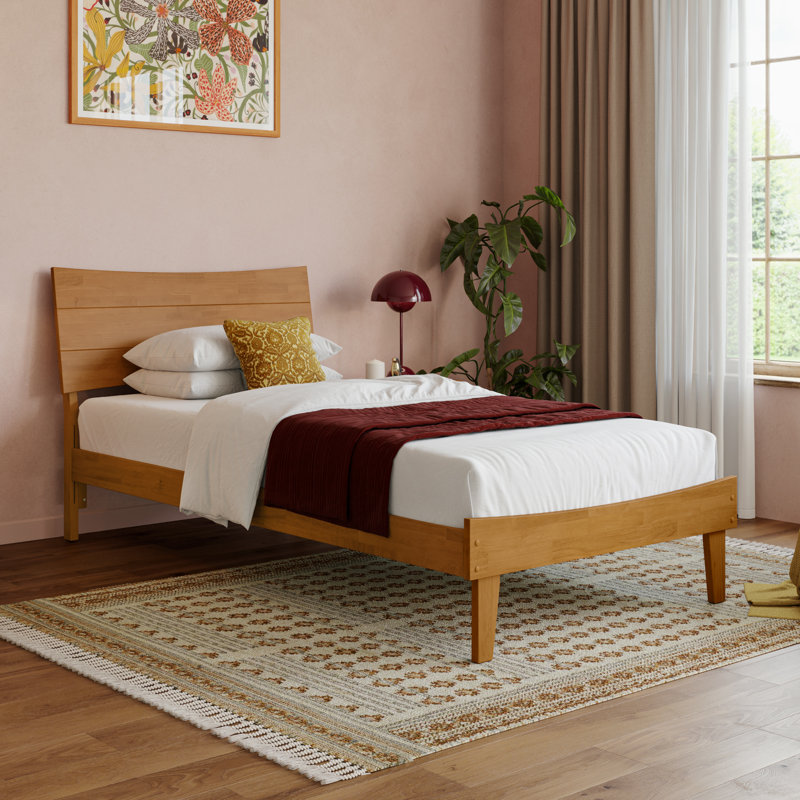 Phoenix Wood Platform Bed with Matching Footboard, Light Toffee, Twin XL