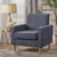 Élégante chaise d'appoint en tissu bleu foncé, style moderne pour les espaces de vie familiale