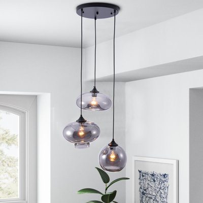 Keymiah Modern 3-Light Cluster Pendant Light with Smoked Glass Globes