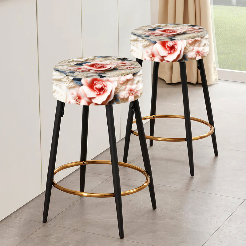 Ensemble de 2 tabourets de bar rétro en dentelle blanc antique et floral