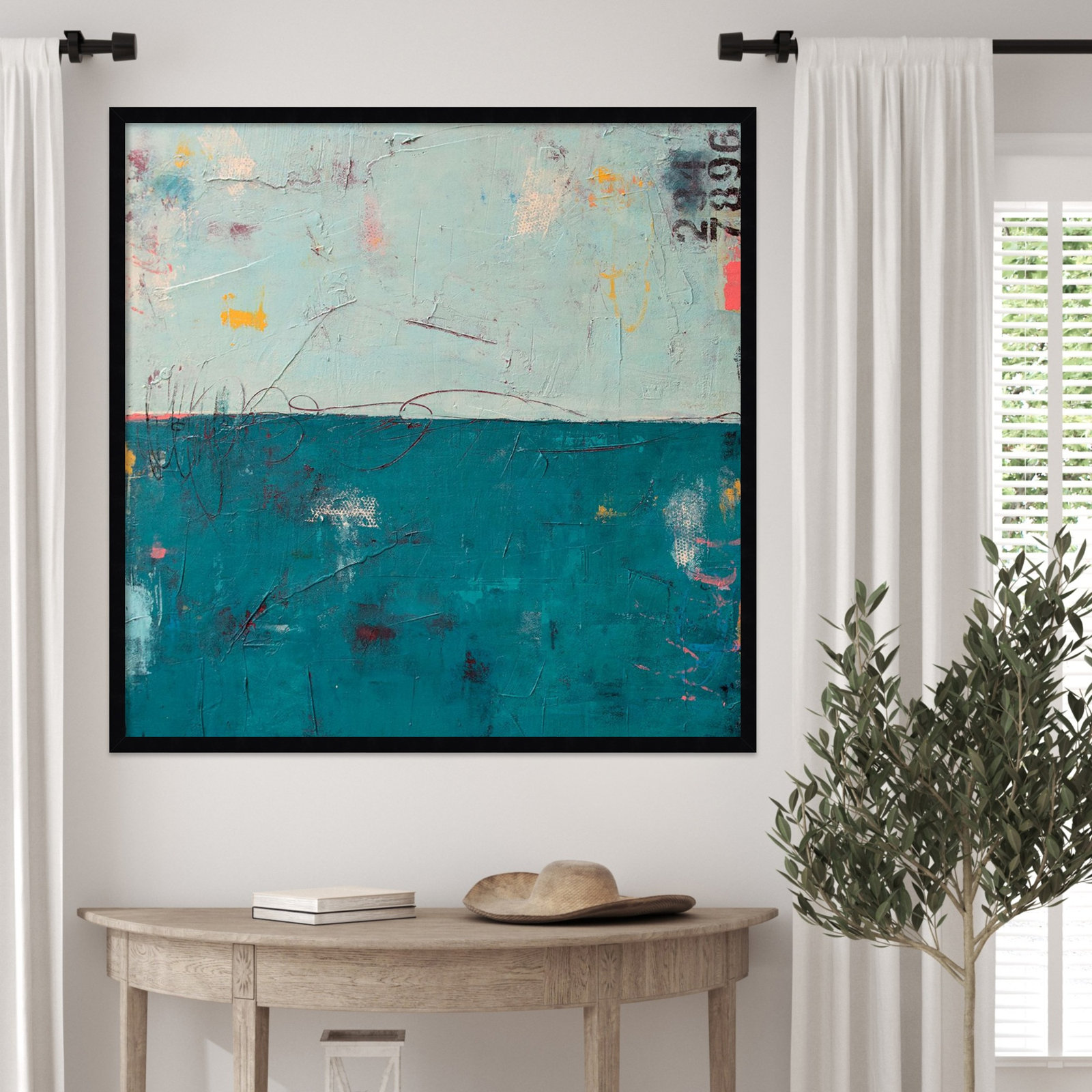 Blue Bay Hideaway Print by Erin Ashley, 33" H x 34" W, Black