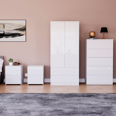 Taniesha 4 Piece Bedroom Set (2 Drawer Bedside Chest X2, 5 Drawer Chest, 2 Door 2 Drawer Wardrobe),(100% FSC)