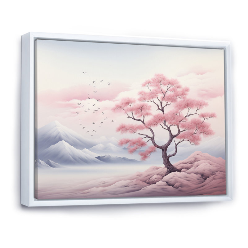 Minimalisme, arbre rose solitude I, Cadre flottant blanc, H 24 po x l 32 po x P 1 po