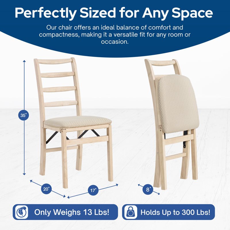  Shaker Ladderback Upholstered Folding Chairs, Set of 2, Unfinished