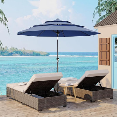 Parasol de patio à 3 niveaux 9 pi 9 pi: Parasol de table robuste à 8 nervures avec manivelle