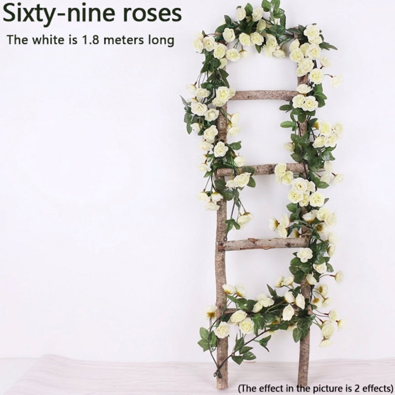 Ensemble de 2 guirlandes de fleurs artificielles roses 180cm / 71in, Blanc