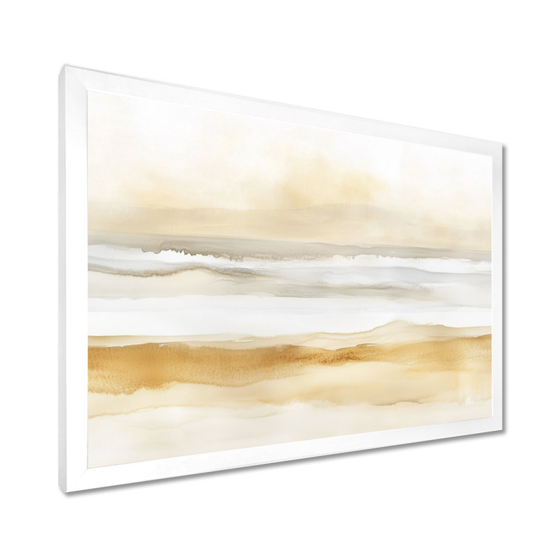 Blanc et or Horizon tropical blanc et or à la plage II - Tableau abstrait encadré, H 12 po x l 20 po, White Picture Framed
