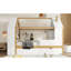 Lit plateforme simple avec tiroirs, lit maison en bois massif avec tablettes, conception enfantine, blanc et naturel-744162919