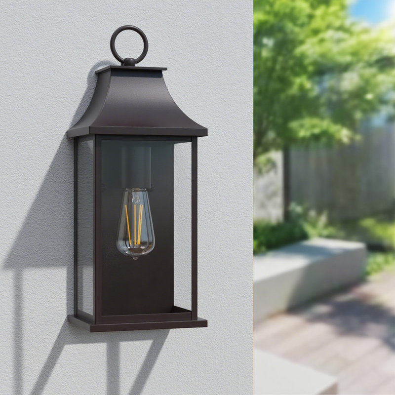 Wilcher 3-Light Dusk-to-Dawn Outdoor Wall Lantern, 15" H x 6" W x 5.3" D, Matte Black