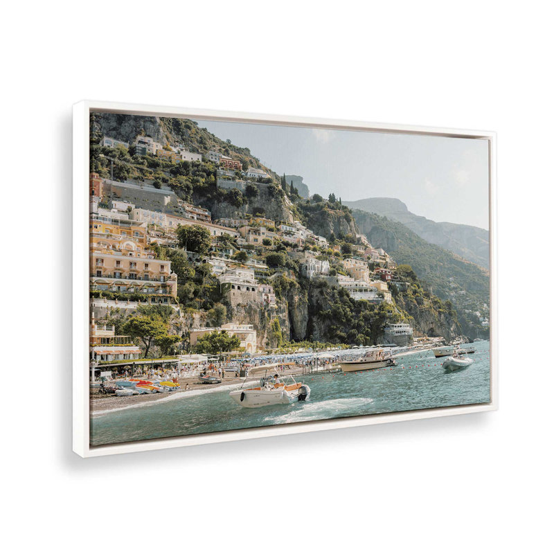 Impression sur toile Nautical Positano, H 32,75 po x l 48,75 po x P 1,75 po, Cadre flottant blanc opaque, 1