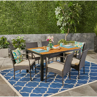 Outdoor 7 Piece Dining Set with Cushions