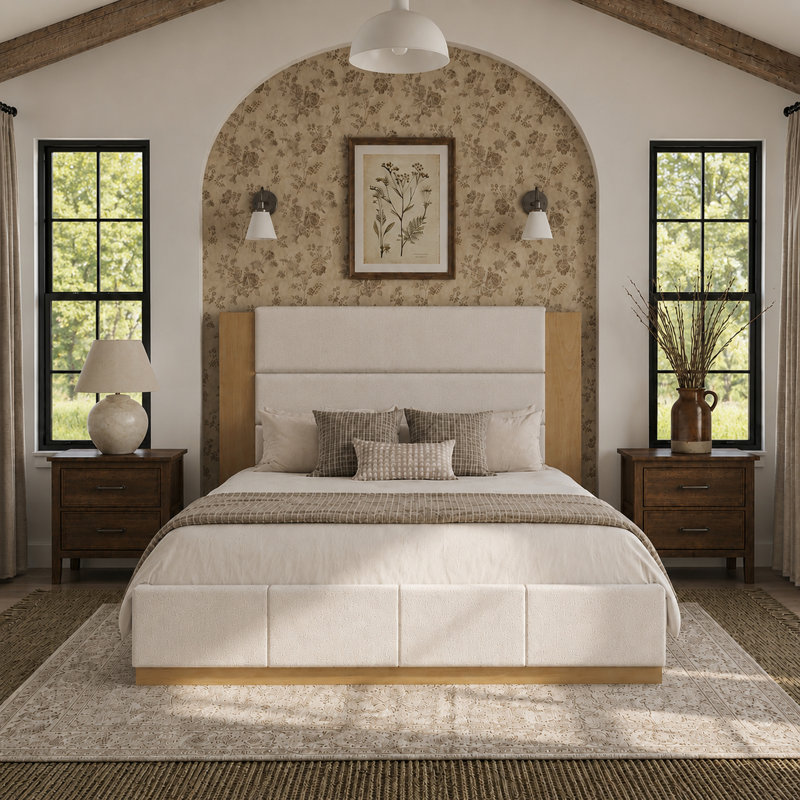 Lit plateforme tapissier Modern, Queen
