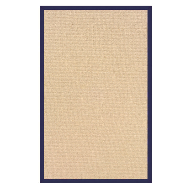 Tapis berbère beige clair fait à la main avec bordure en coton bleu marine Nannette, Rectangle 8 pi 9 po x 12 pi