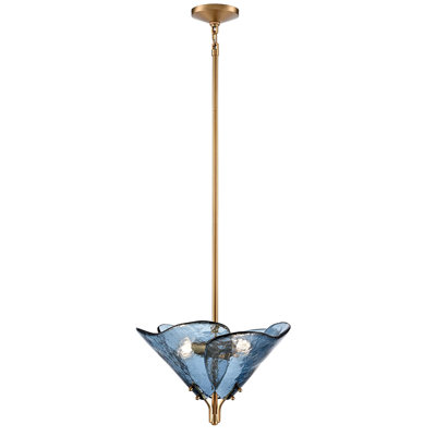 Suspension Florenza à 2 lumières de 40,6 cm (16 pouces) en laiton satiné et verre bleu
