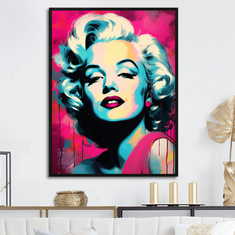 Magenta Popart Monroe - femme, impression sur toile_105800, H 32 po x l 24 po x P 1 po, Cadre flottant noir